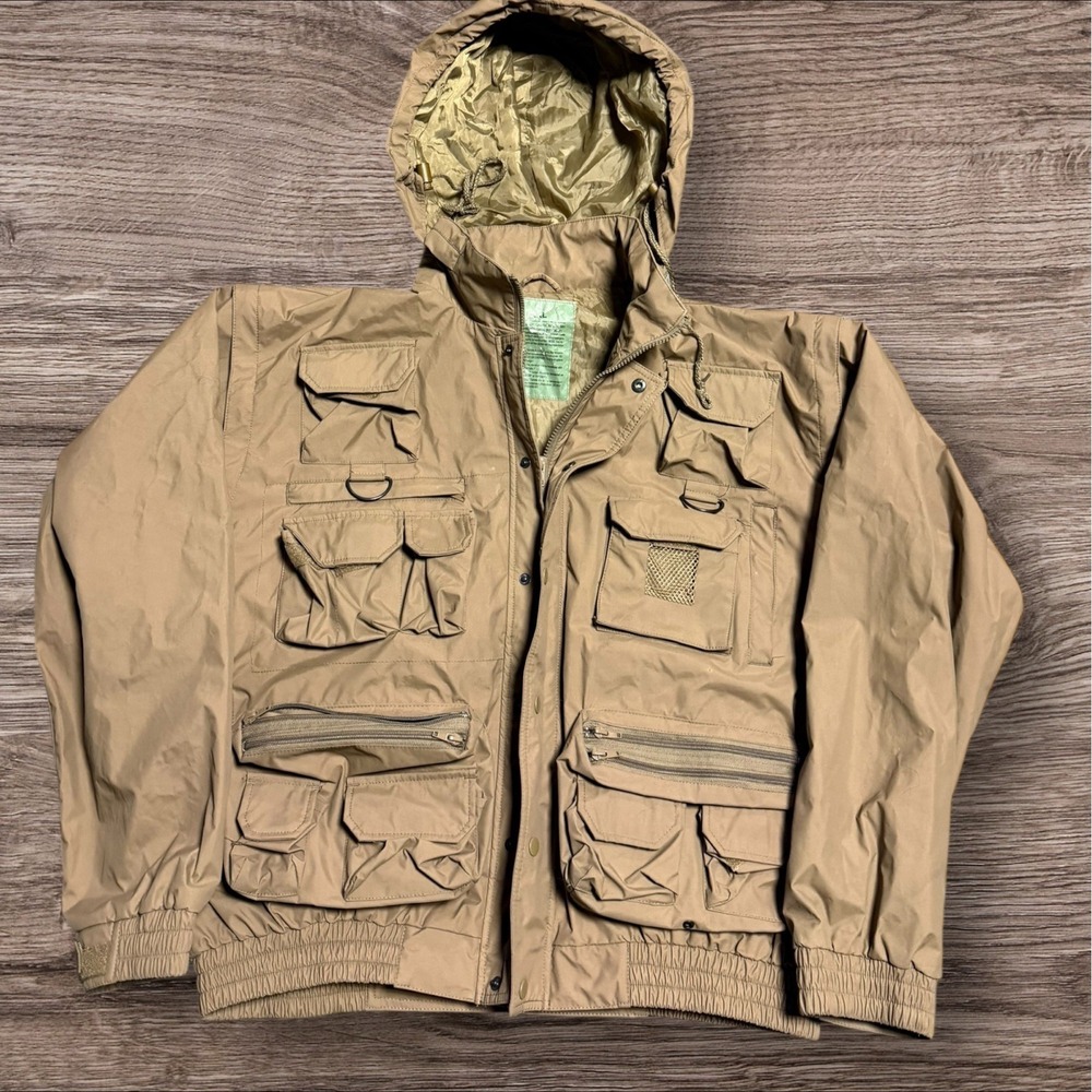Vintage Military Utility Field Jacket Army Fisherman Men's 2XL Pockets‎ Coat Tan